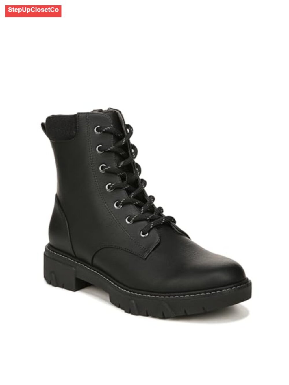 Mid Calf Boots Sustainable Faux Leather Lace Up Zip Block Heel Round Toe